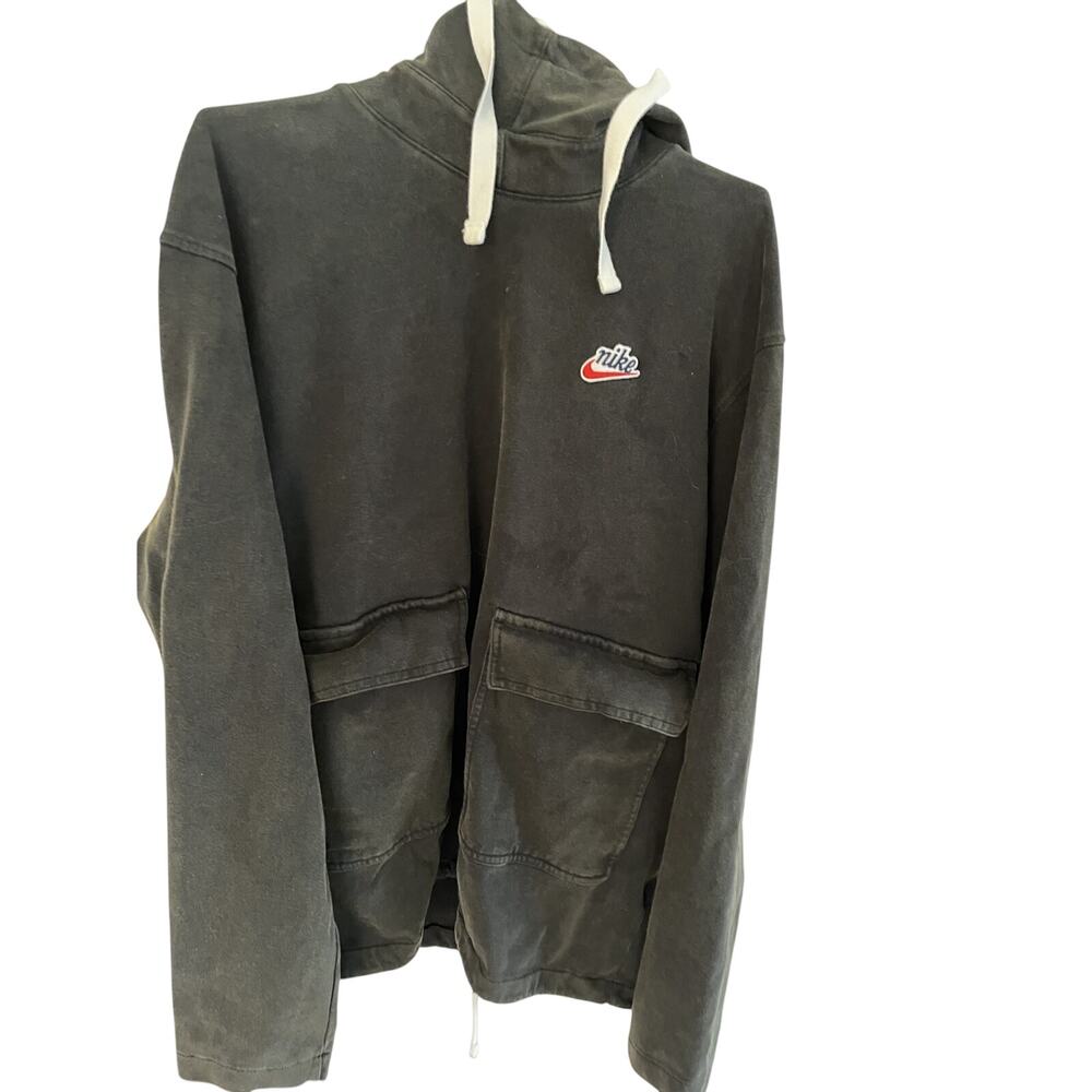 Nike Hoodie Mens M Black Swish Embroidery Grunge Skater 1990s Y2K Vintage